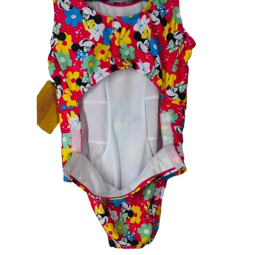 NWT Disney Store Minnie Mouse Adaptive 1pc Swimsuit Girls UPF 50+ Size Large